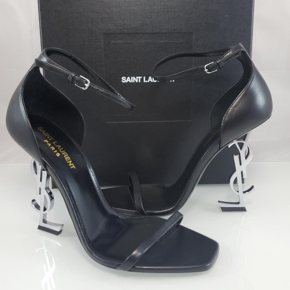 NEW$1290 Yves Saint Laurent Opyum YSL Black Silver Ankle 110 Heel Sandal Sz 9.5 - Picture 15 of 16